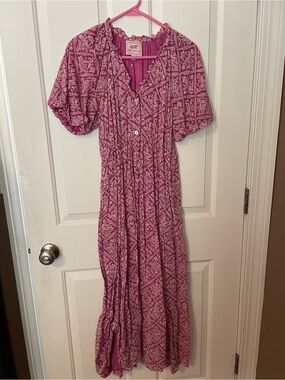 Banjanan Raspberry Pink Printed Maxi Dress 100% cotton